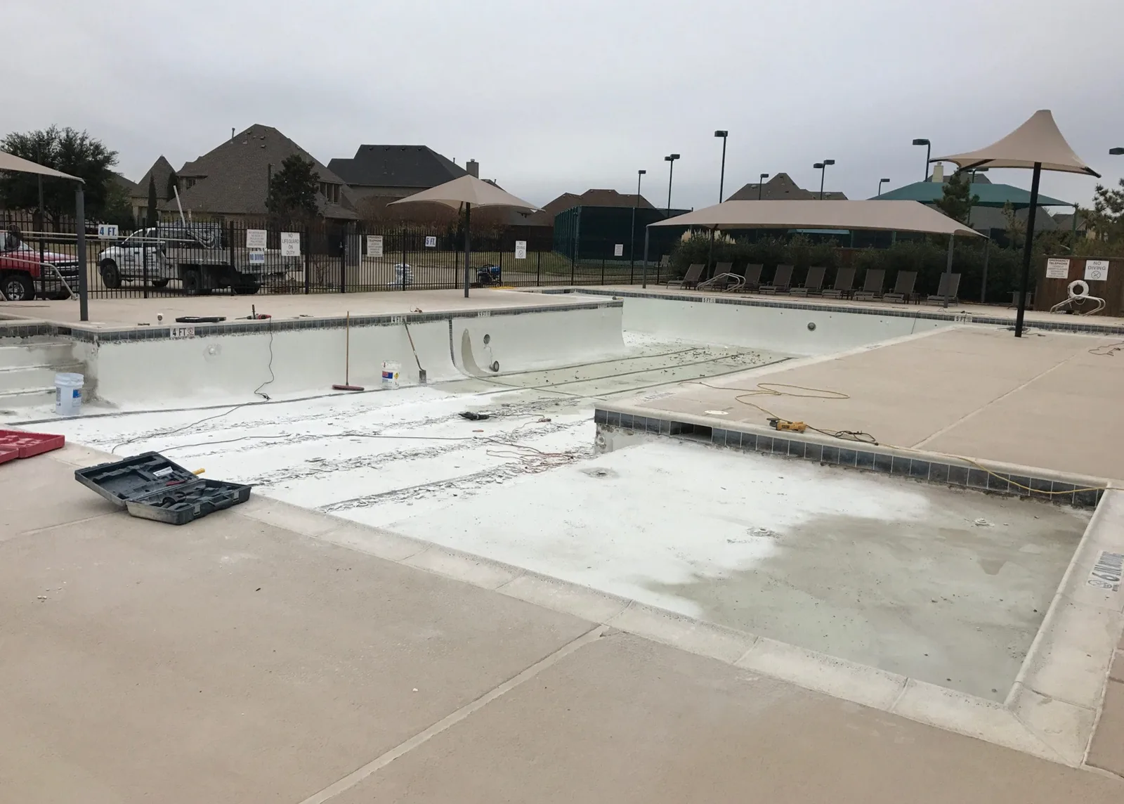 Commercial pool surface before and after refinishing