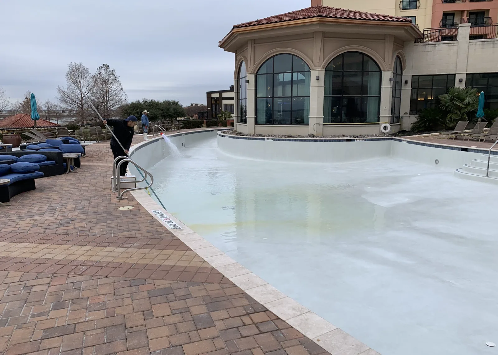 Commercial pool before and after renovation at a North Texas property