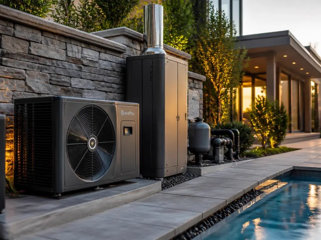 Technician inspecting a gas pool heater