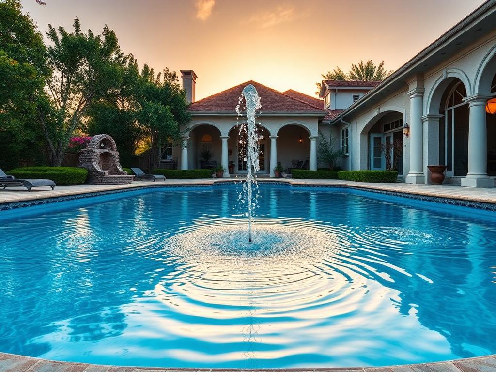 Backyard pool with an elegant fountain water feature